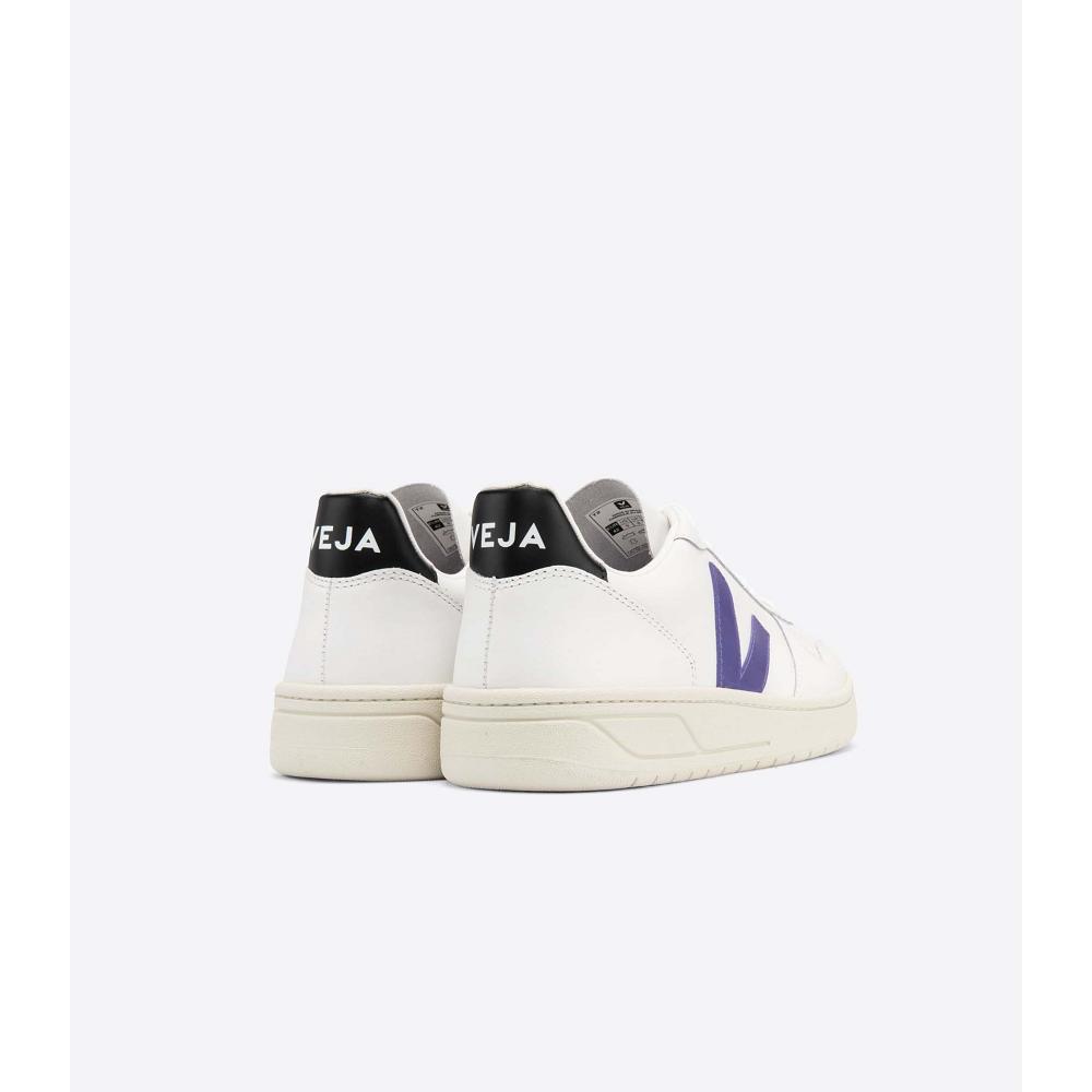 Veja V-10 LEATHER Tornacipő Női White/Purple/Black | HU 649FDN